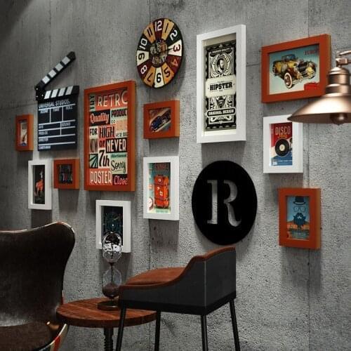 11 Pieces Industrial Style Concrete Photo Frames Wall Combination Picture Frame With Clock Decorative Painting Photo Frame Set