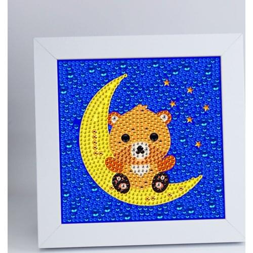 15*15cm with frame cartoon bear moon pattern wall canvas crafts kids beginner diamond painting sticker