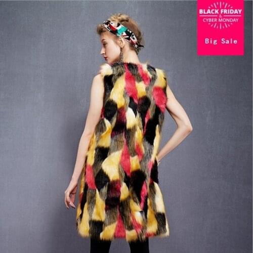 2018 Winter New long women Faux Fox fur Coats colorful Sleeveless vest jacket waistcoat Female Faux Fur Coat Fox Outwear L1080