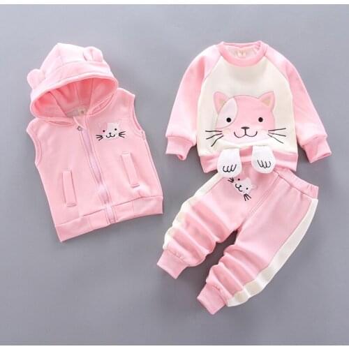 3Pcs Baby Boys Girls Christmas Autumn Warm WaistCoat + Sweatshirt + Pants Infant Kids Children Sports Suit Toddler Clothes