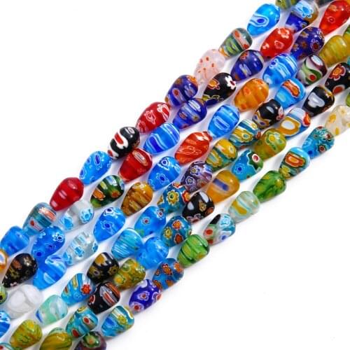 32pcs Mixed Color Tear Drop Flower Patterns Millefiori Glass Lampwork Beads for DIY Necklace Bracelet Earring Jewelry Making