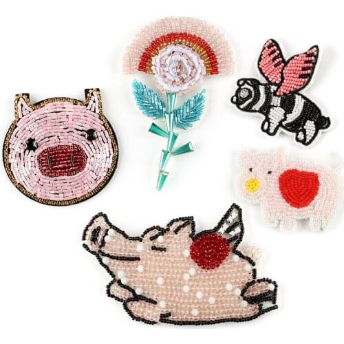 4pcs/lot Luxury Crystal Beaded Pig Wing Rhinestones Embroidery Patches Handmade Handbag Decoration Accessories Applique