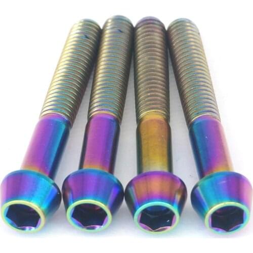 4 PCS M6x40mm Rainbow GR5 Titanium Taper Cone Allen Head Bolt For Mountain Bike