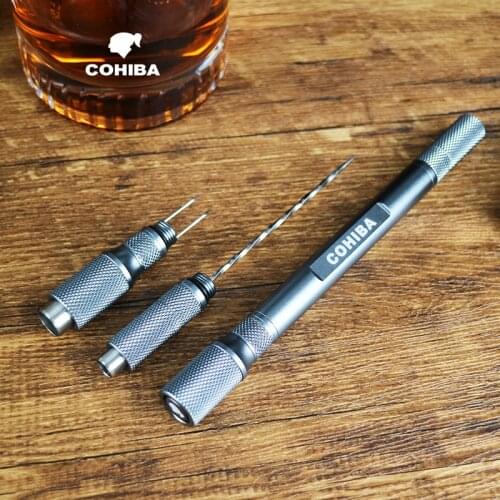 4 In 1 COHIBA Cigar Hole Puncher Long Ventilation Needle Opener Scissors Cutter Cuban Cigars Tool Rod Knife Smoking Accessories