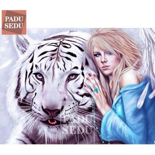 5D DIY Diamond Mosaic White Tiger Paintings Full Square Animals Pictures Of Rhinestones Diamond Embroidery Cross Stitch Kit Sale