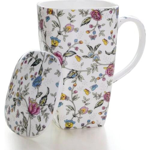 700ML Procelain Coffee Mugs Tea Cups With Cover Large Capacity Handpainted Drinkware Send Spoon