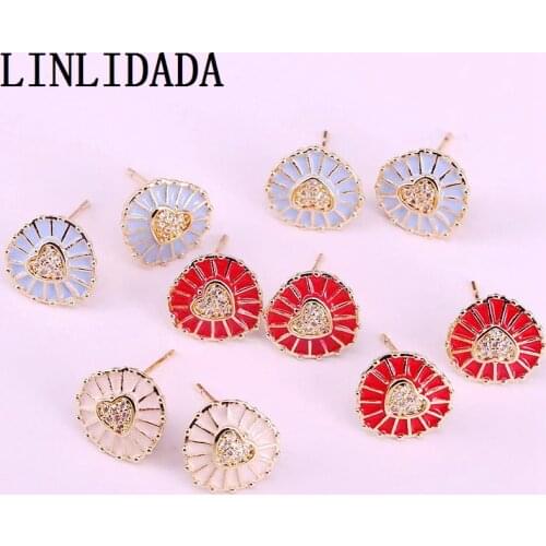 8Pair Gold filled mix enamel cz sparking heart Earring For Women cute girl Shiny Wedding hot sale