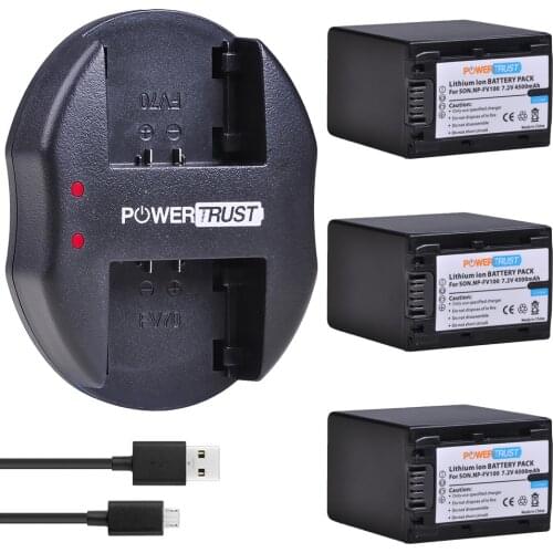 3X 7.2V 4500mAh NP-FV100 Battery and Charger for Sony FV100 NP-FV30 NP-FV50 NP-FV70 FDR-AX100E AX100E HDR XR550E XR350E CX550E
