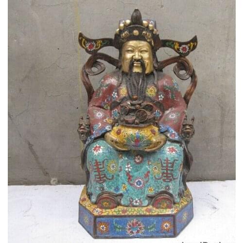 Bi001709 China Folk Classic Bronze Gilt cloisonne Dragon wealth God Lucky Buddha Statue