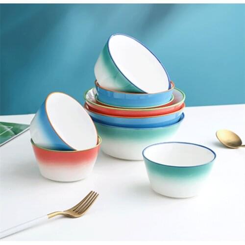 Underglaze color bowl household ceramic bowl creative personality salad bowl noodle bowl large single rice bowl sweet soup bowl