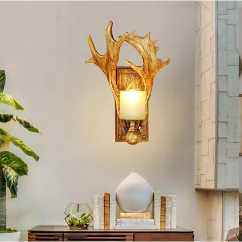 European rural vintage frosted glass Wall Lamps Imitation antlers resin E14 LED lamps for porch&stairs&pavilion&corridor ZLBD050