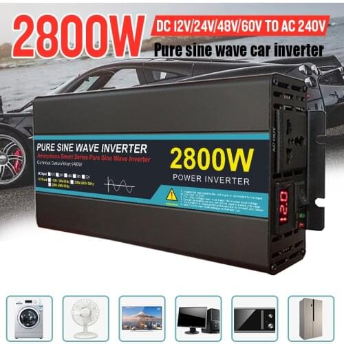 Pure Sine Wave Inverter 1600W 2800W DC 12V 24V To AC 220V Converter Voltage Transformer Solar Power Inverter With LED Display