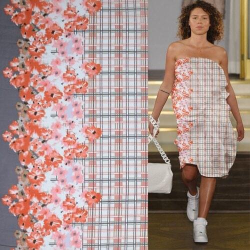 Plaid design and 2 side floral print silk cotton blended fabric 12momme 140cm width,SCT323