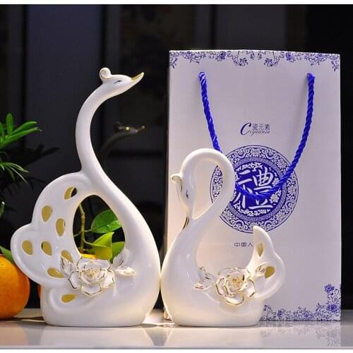 Creative ceramic lovers swan wedding gift ornaments living room upscale new home decorations wedding gifts
