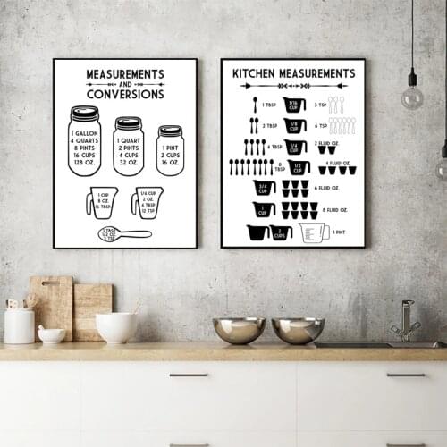 Kitchen Measurement and Conversions Canvas Painting Poster Print Cup Bottle Black White Quote Modern Cuisine Picture Home Decor
