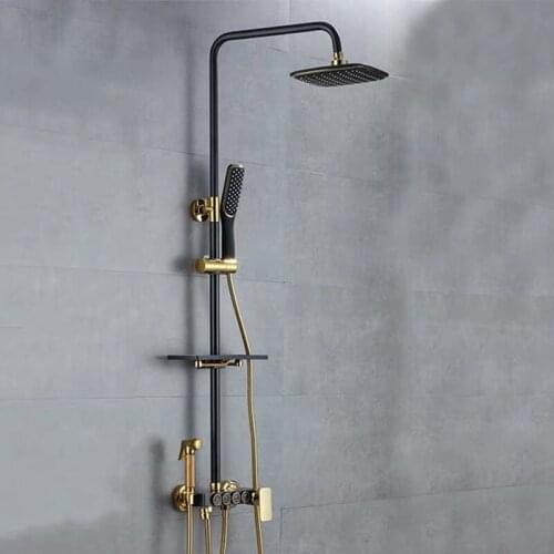 Brass and black gold four-speed shower set shower faucet set shower head