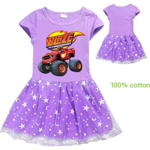 Summer Baby Boys dress Blaze and the Monster Machines Cartoon Printed Pullovers Children Kids Girls birthday prinsess dress