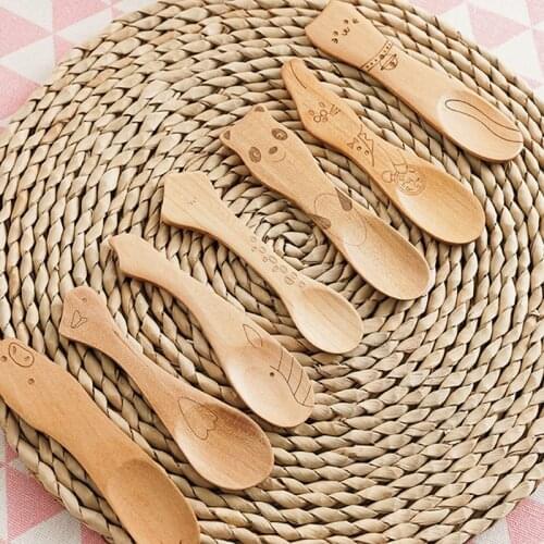 Cute Cartoon Children Spoon Japanese-Style Ice Cream Desserts Animal Wooden Spoon Natural-wooden Spoon Kitchen Accessories