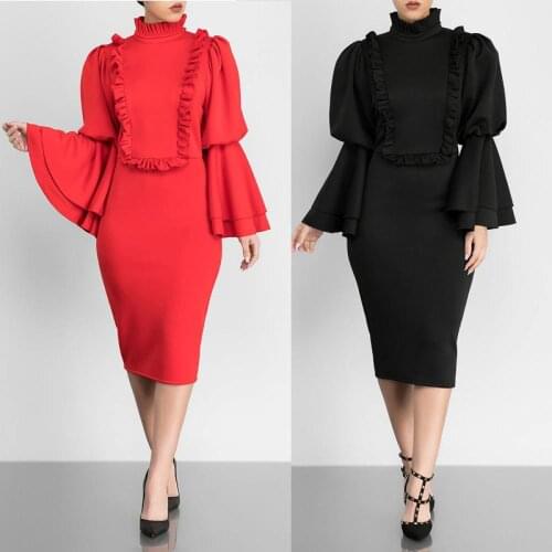 2021 Fashion Trend Hot Style Summer Sexy Fungus Side Trumpet Sleeve Pencil Dress