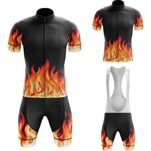 Fire Series Maillot Ciclismo Hombre Men Jersey Short Sleeve And Bib Shorts Gel Breathable Pad Summer Cycling Jersey Set