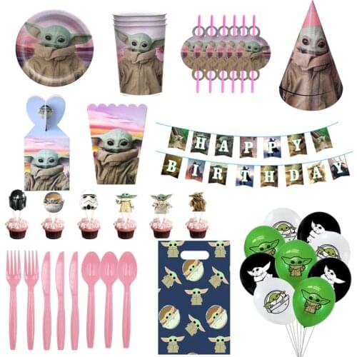 New Yoda Baby Birthday Party Tableware Theme Set Paper Plate Cake Topper Background Cloth Disney Party Decorations