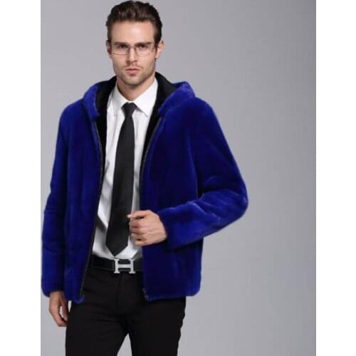 Autumn faux mink fur leather jacket mens winter thicken warm fur leather coat men loose jackets Removable sleeve blue B129