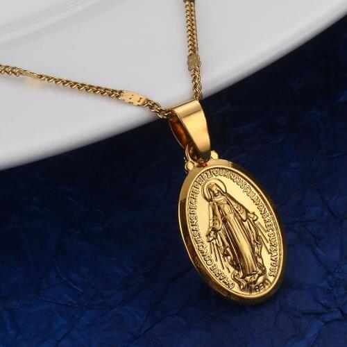 Virgin Mary Pendant Necklace for Women Girls Gold Color Trendy Chain Jewelry