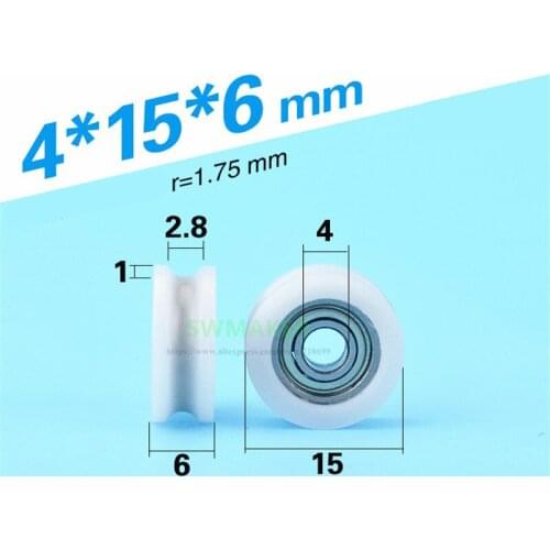 1pcs 4*15*6mm Nylon-coated plastic micro-bearing pulley, movable door and window, concave U-grooved guide wheel