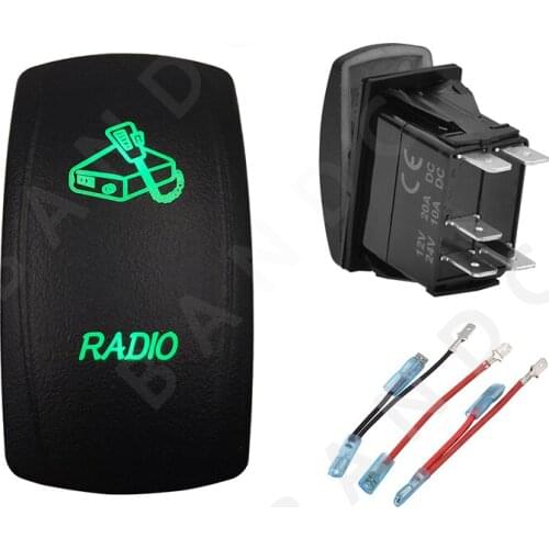 RADIO 5P ON-OFF SPST Green LED Light Laser-Etched Rocker Switch for Car Boat Marine Yacht ARB RV Buses Truck，Jumper Wires Set