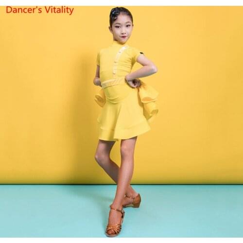 Latin Dance Girl Sexy Dress Performance Clothes Children New Professional Competition Dancing Clothing Stand Collar