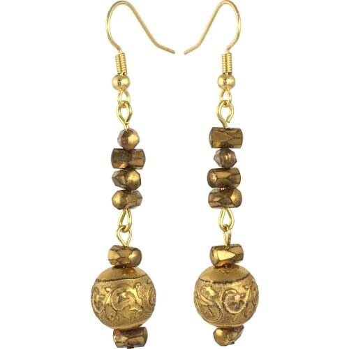 Earring Dangle And Drop 24k Gold Painted Glass Beaded Handmade Woman Fashion Jewelry Made In Turkey