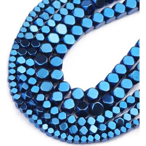 Blue Faceted Square Hematite Natural Stone Cube Spacer Loose Beads For Jewelry Making Diy Bracelets Necklace Accessories 3/4/6MM