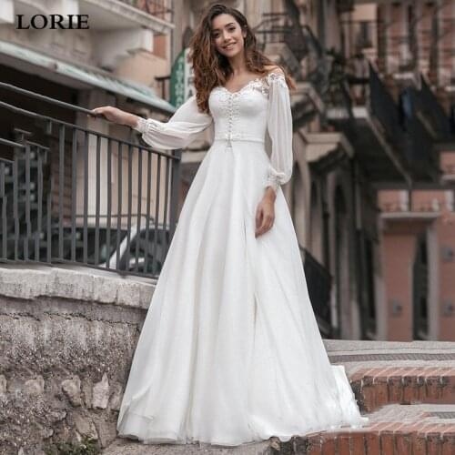 LORIE 2 Pieces Bohemian Wedding Dress Puff Sleeve Bridal Gowns Vestido De Novia Lace Country Wedding Gown Custom Made