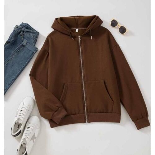 Brown Zip Up Hoodie Y2k Streetwear Sweatshirt Cotton Hoodie Hip Hop Aesthetic Long Sleeve Pullover Sweatshirt Pockets Clothes