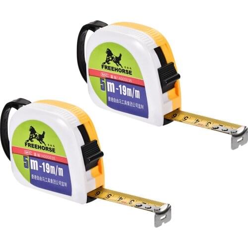 Uxcell 2pcs Tape Measure 5 Meter 16 Feet 17mm Width Retractable Plastic Round Case for Construction home DIY Measurements