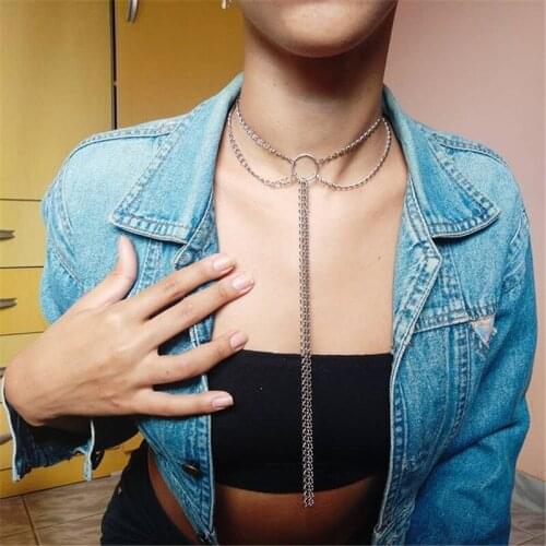 Europe America Punk Silver Color Tassel Long Chain Pendant Necklaces For Women Fashion Party Jewelry Hip hop Circles Necklaces