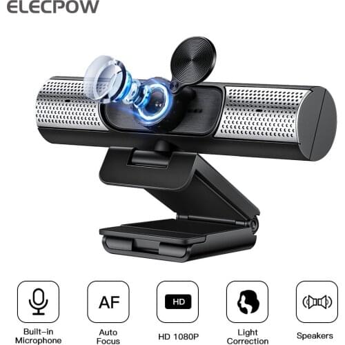 Elecpow Webcam 1080p Full HD Autofocus Webcam Built-in Microphone Speaker Computer Web Camera For PC Work Meeting Video Calling