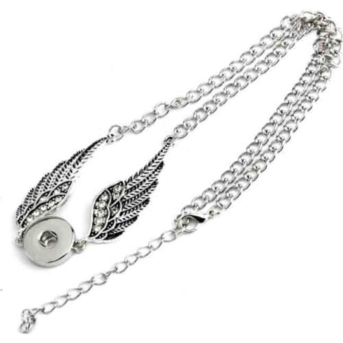 High quality wing 094 Rhinestones 18mm snap button necklace bohemian necklaces pendants DIY Jewelry for women men 60cm