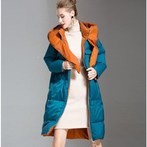 High-grade White Duck Down Womens Oversize Down Jacket 2021 Winter Europe Warm Thicke Long Parkas Coat Hooded Loose Cotton Coat