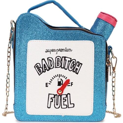 Embroidery letters gasoline bottle shape bright chain handbag shoulder bag ladies purse flap totes