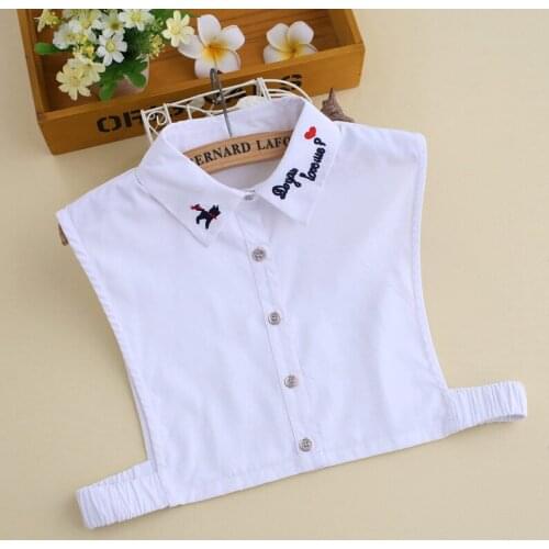 Women Embroidery Fake Collar Half Shirt Vest Ladies Detachable False Collar Lapel Shirt Sweater Decoration Solid Color Faux Col