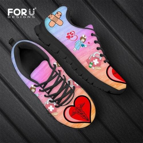 FORUDESIGNS Gradient Nurse Fashion Women Flats Shoes Casual Sneakers Air Mesh Super Light Breathable Ladies Walking Zapatos 2021