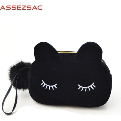 Assez sac Wallet Coin Purses Wallet Women Girls Like Cotton Fabric Concise Cats Lady Lovely Plush Ball Strap Female Bag A3978/j