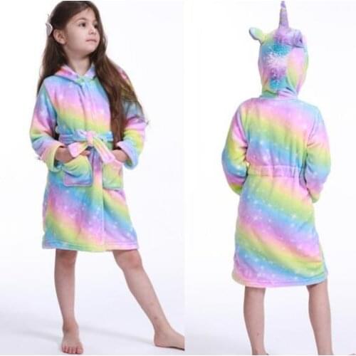 Winter Unicorn Bath Robe for Girls Pajamas Animal Hooded Robes Children Dressing Gown Boys Sleepwear Kids Bathrobe