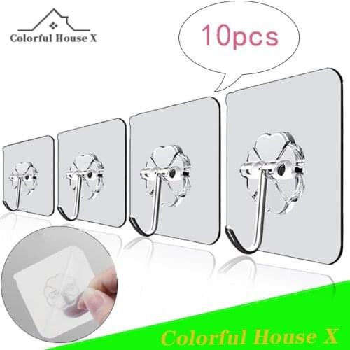 10pcs Plastic Non-Perforated Waterproof Wall Hook Rotatable Multifunctional Keychain For Kitchen Bathroom Sticky Hook Durable