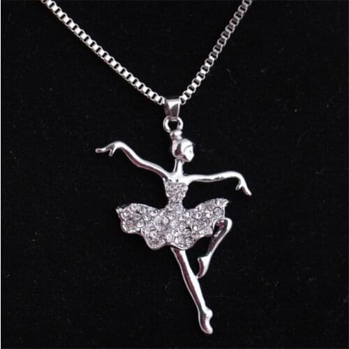 12Pcs/lot Crystal Ballet Girl Pendant Statement Necklace Fashion Ballerina Sweater Chain Necklace