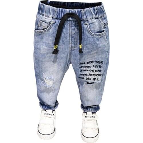 2-7yrs Boys Clothes 2019 Spring Children Broken Hole Pants New Baby Boys Letter Jeans Pants Brand Trousers Fashion Jeans