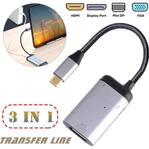 3-in-1 Type-C to DP Converter Cable PD Charging Port Data Transmission Converter Adapter Cable Suitable For Computer TV Type-C