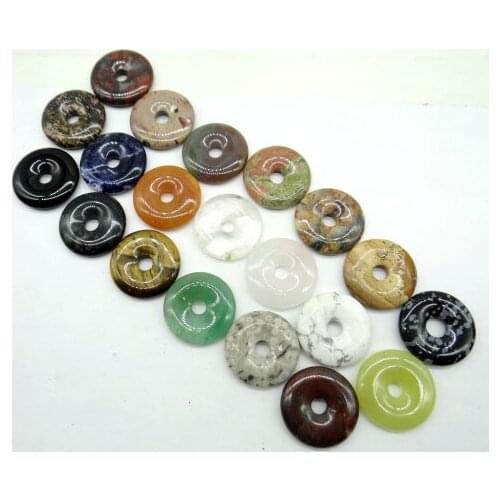 30mm natural stone Turquoise Opal Quartz crystal tiger eye donut pendant for diy jewelry making necklace Accessories12pcs A1