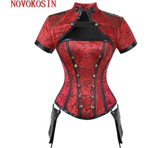 4 Pieces 2021 Lace Cotton Fabric Gothic Bustier 11 Pieces Steel Bone Iron Chain Corset With Shawl Top Women Lacing Back Corpetes